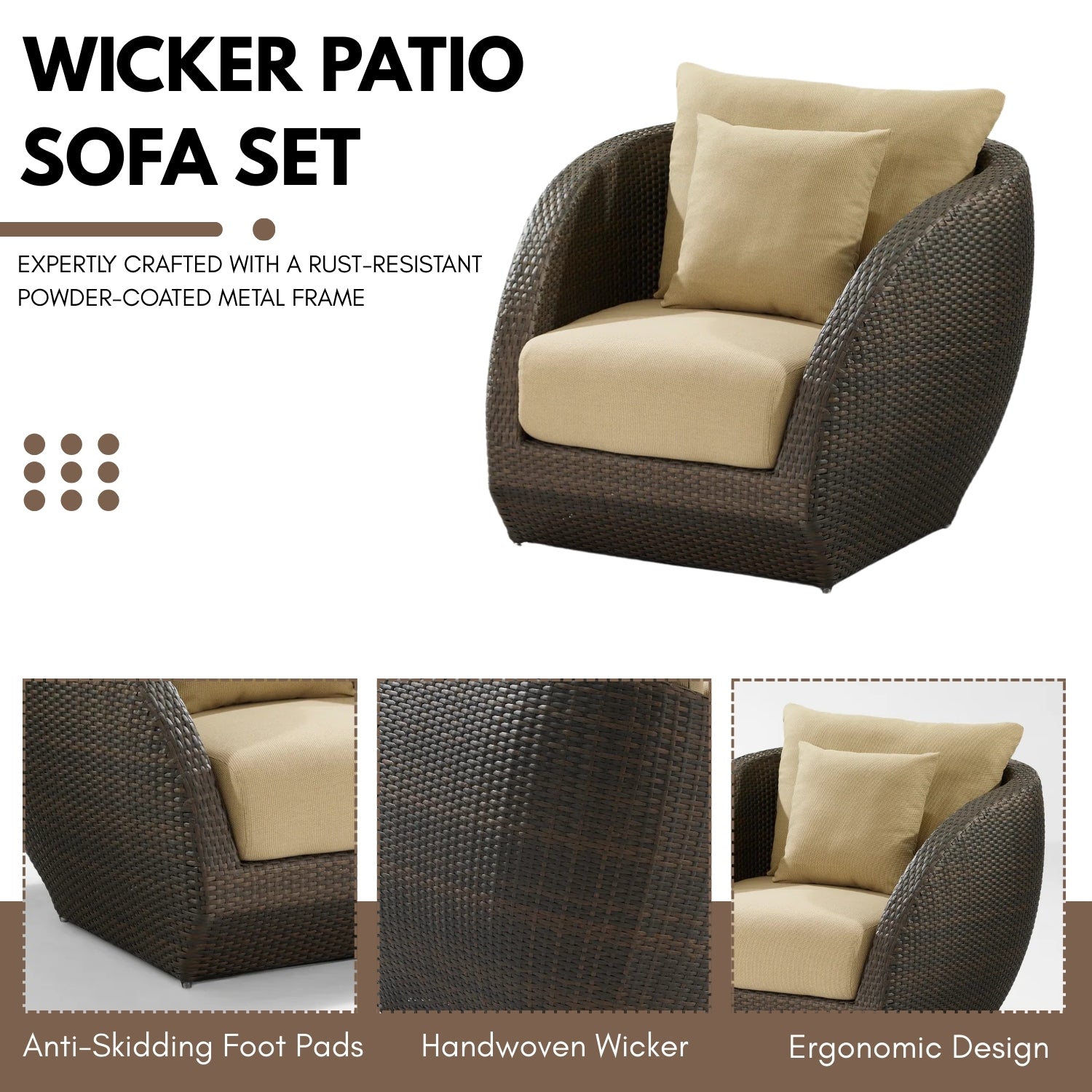 5-Piece Outdoor Wicker Sofa Set With Glass Top Tables