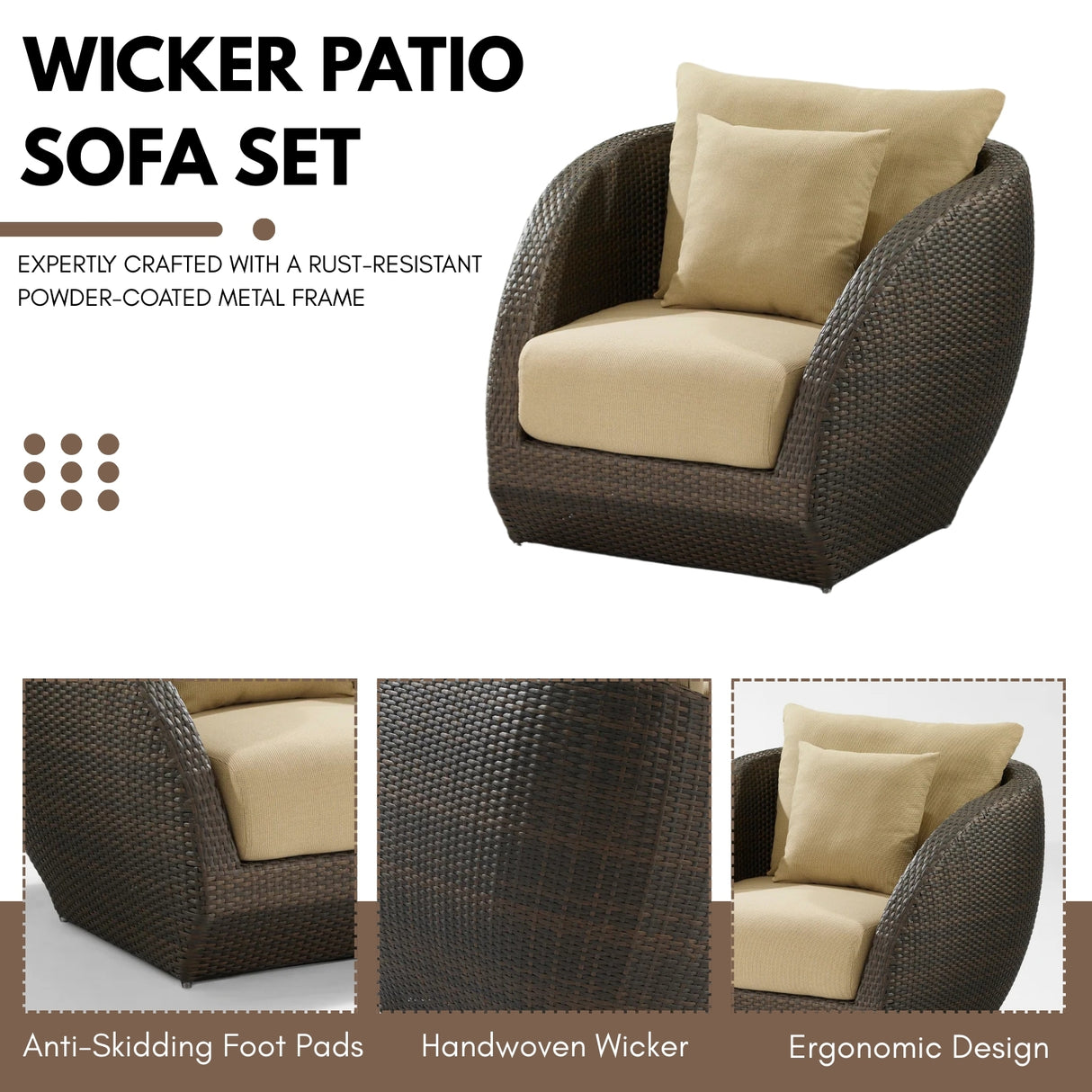 5-Piece Outdoor Wicker Sofa Set With Glass Top Tables