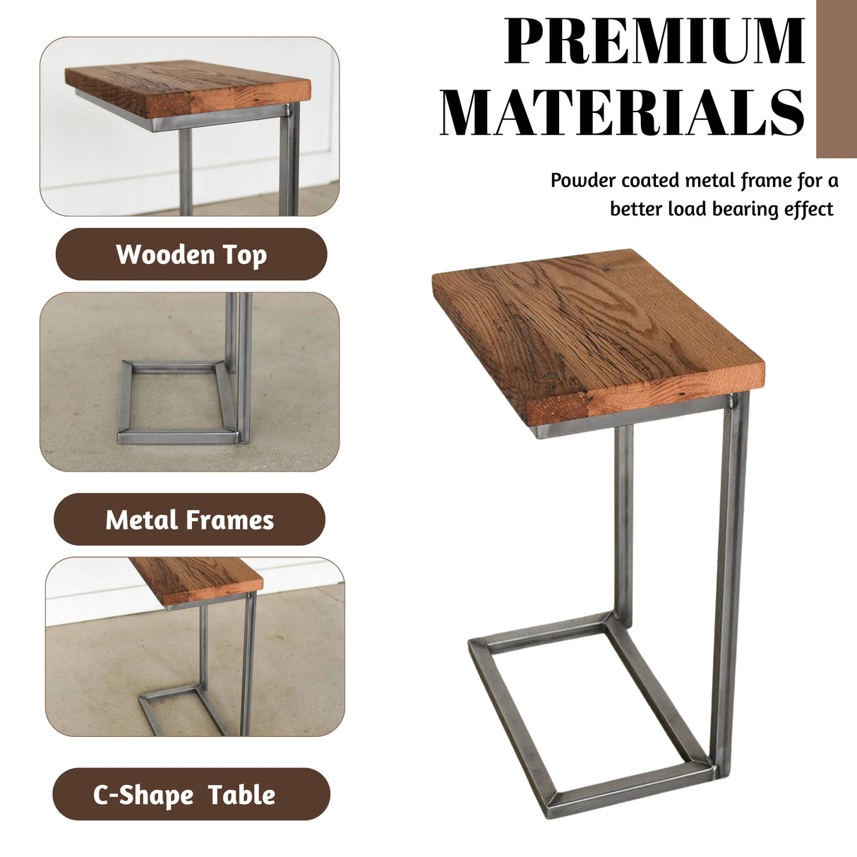 Solid Sheesham Wood C-Shape Corner Side Small End Table