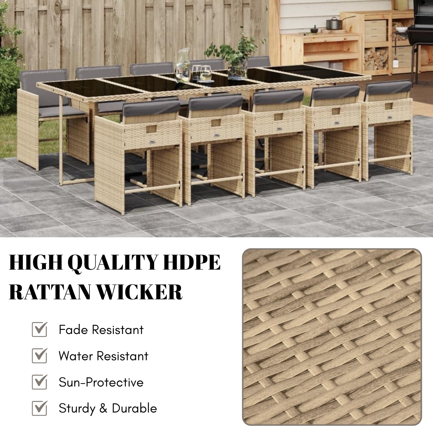 11-Piece Outdoor Rattan Wicker Dinning Set