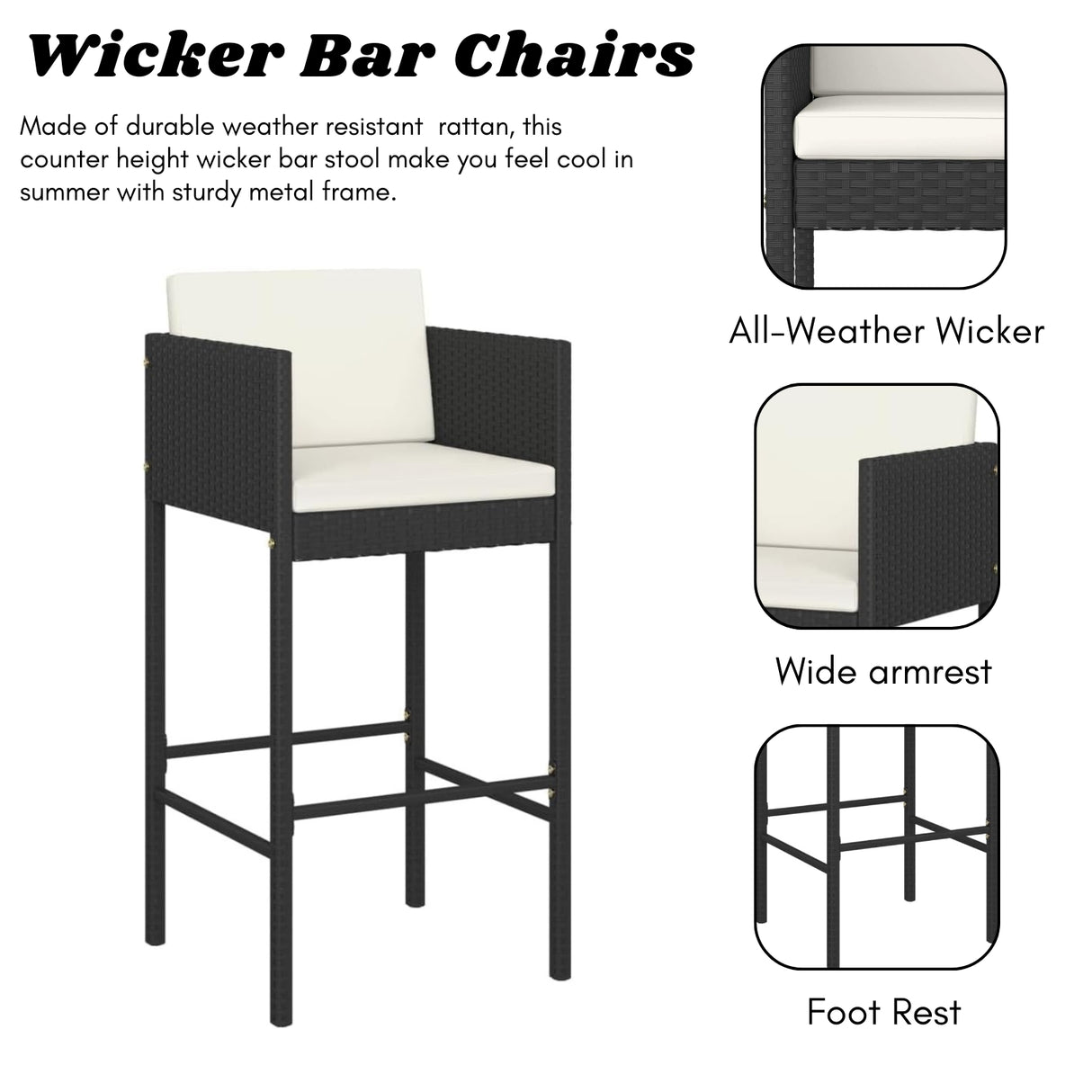 7-Piece Outdoor Rattan Wicker Bar Set with Glass Top Table