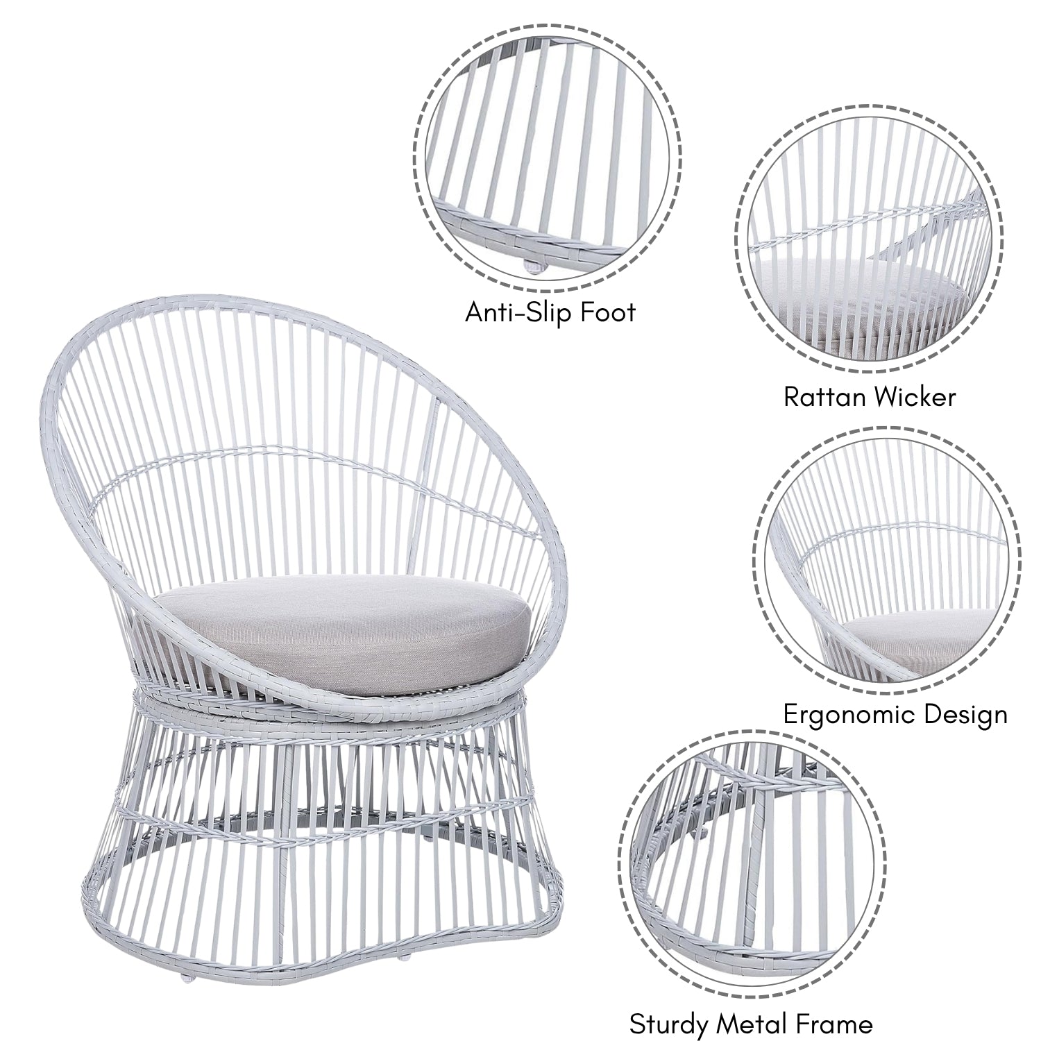 Outdoor Rope Patio Set with Glass Top Table