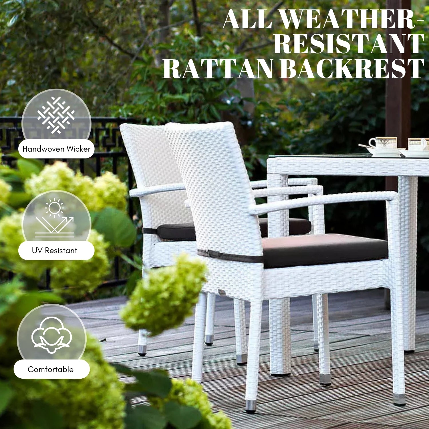 5-Piece Outdoor Patio Dining Set With Rattan Chairs & Glass-Top Table