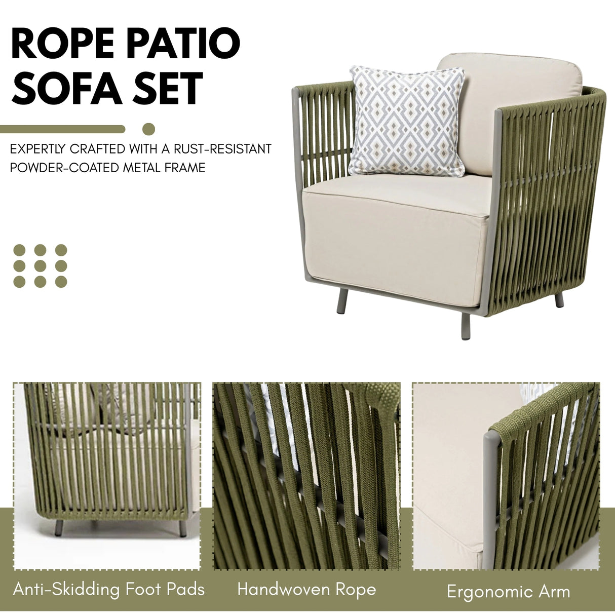 All-Weather Rope 5 Seater Sofa Set With Glass Top Table