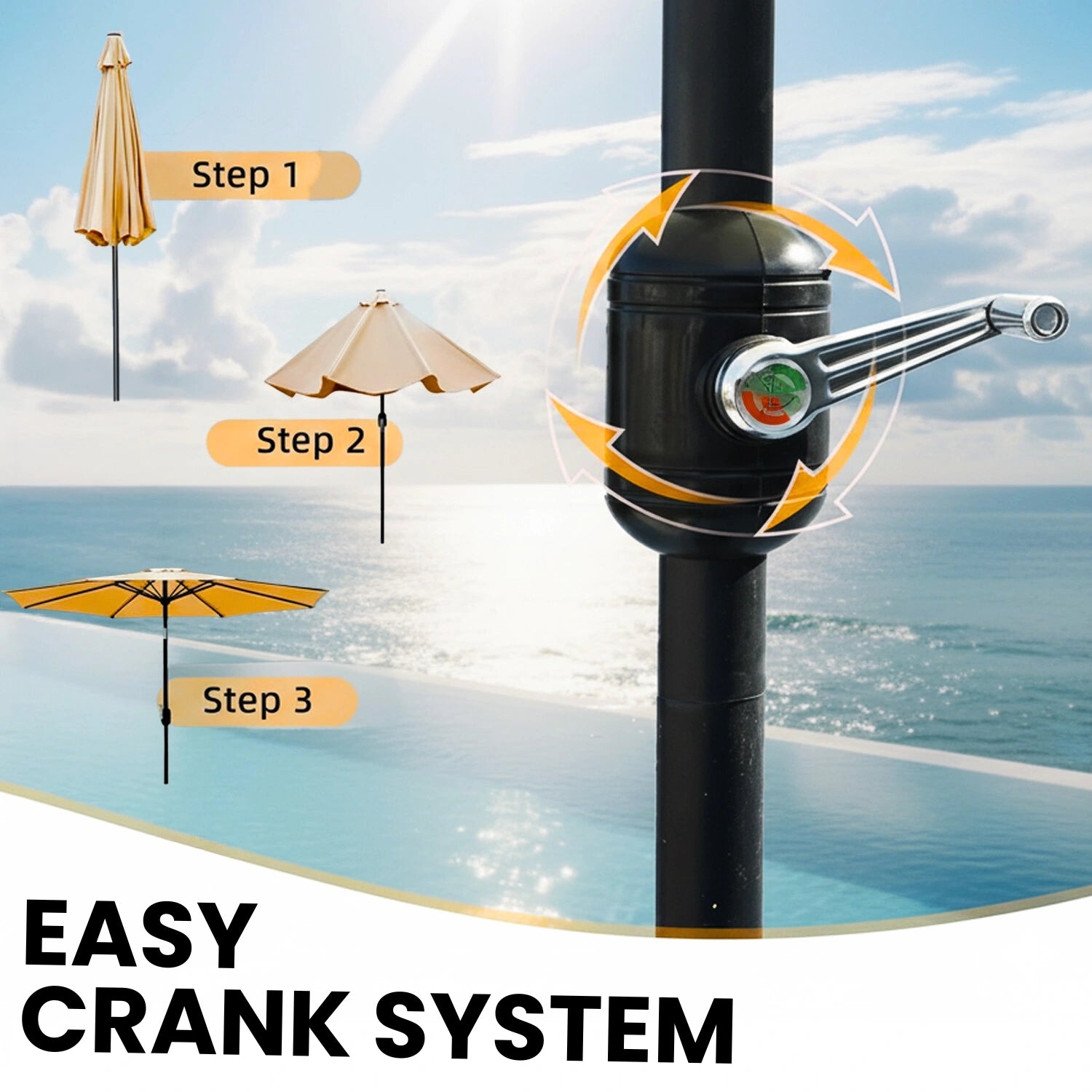 9ft Beige Color Outdoor Patio Umbrella with Centre Pole