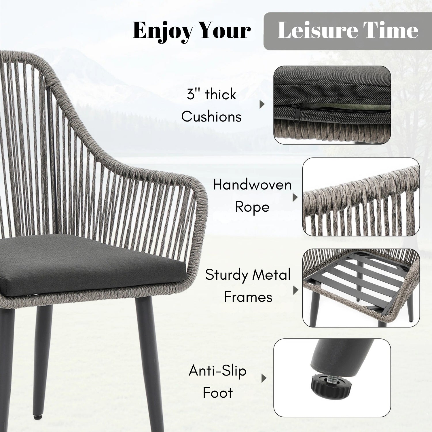 7-Piece Outdoor Patio Dining Set with Rope Chairs