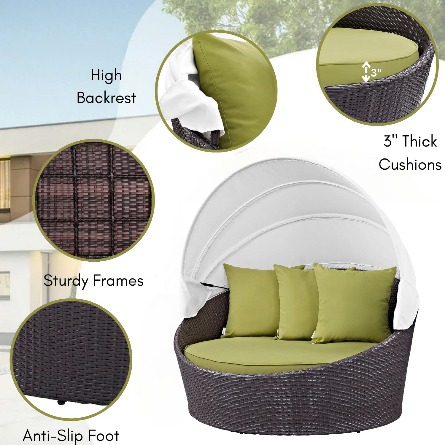 Outdoor Rattan Wicker Patio Daybed with Retractable Canopy