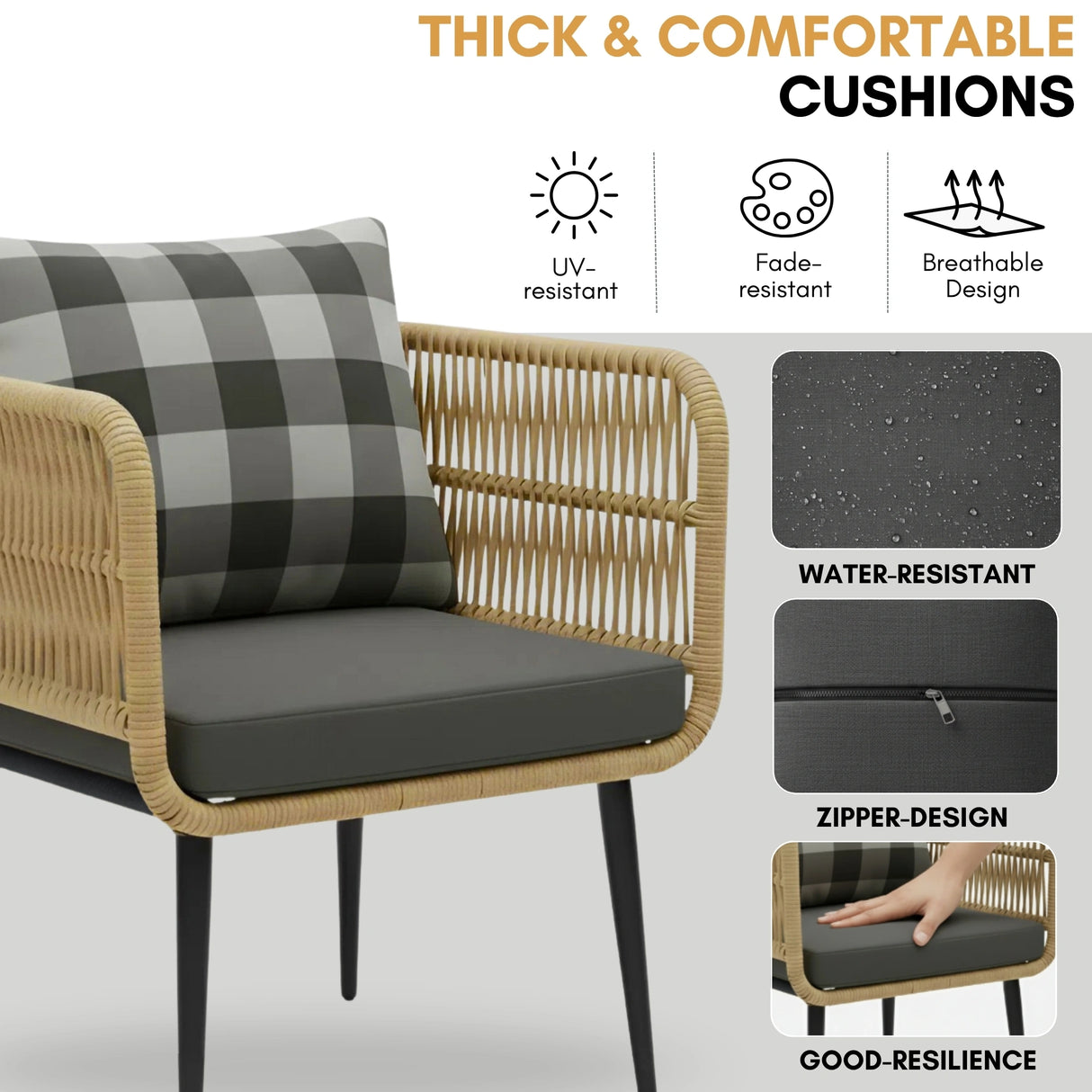 Outdoor 4-Seater Rope Conversation Set (Beige & Dark Grey)