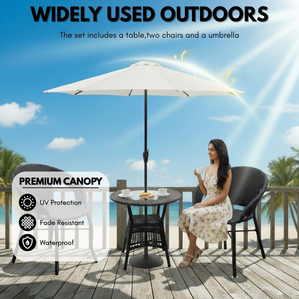 Outdoor Wicker 3-Piece Patio Set with Outdoor Umbrella