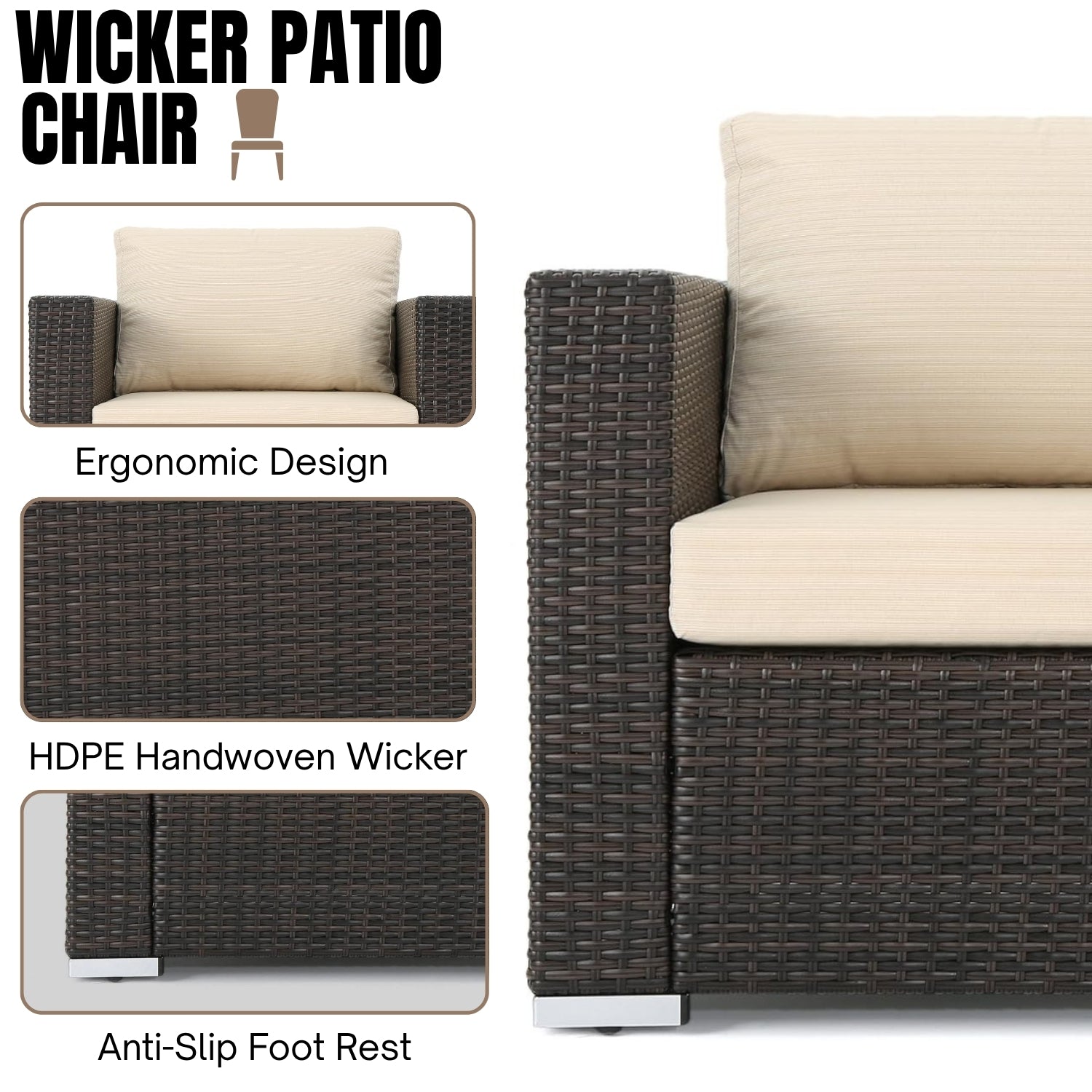 7-Piece Rattan Sectional Sofa Set (Dark Brown/Cream)