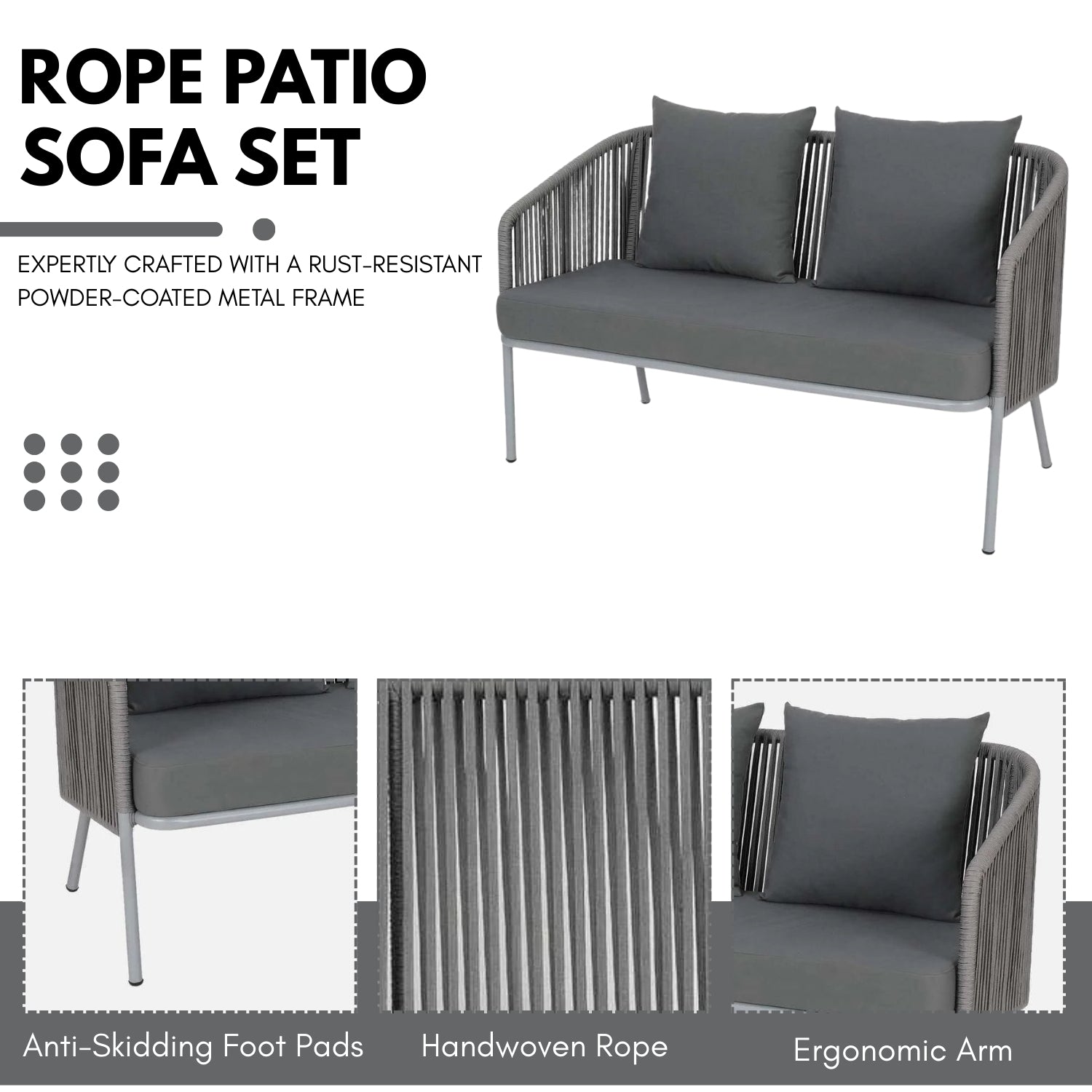 Outdoor 4 Piece Modern Woven Rope Sofa Set