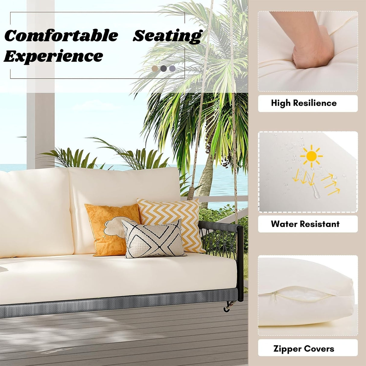 Outdoor Rope Swing 2-Person Hanging Chair, Weatherproof Porch Swing