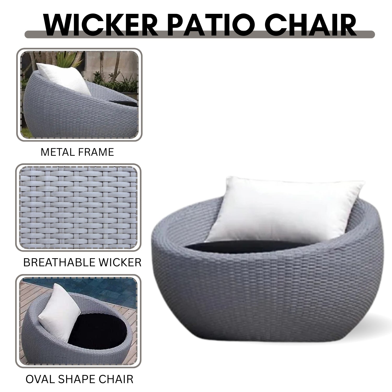 Outdoor Rattan Wicker 3-Piece Conversation Set