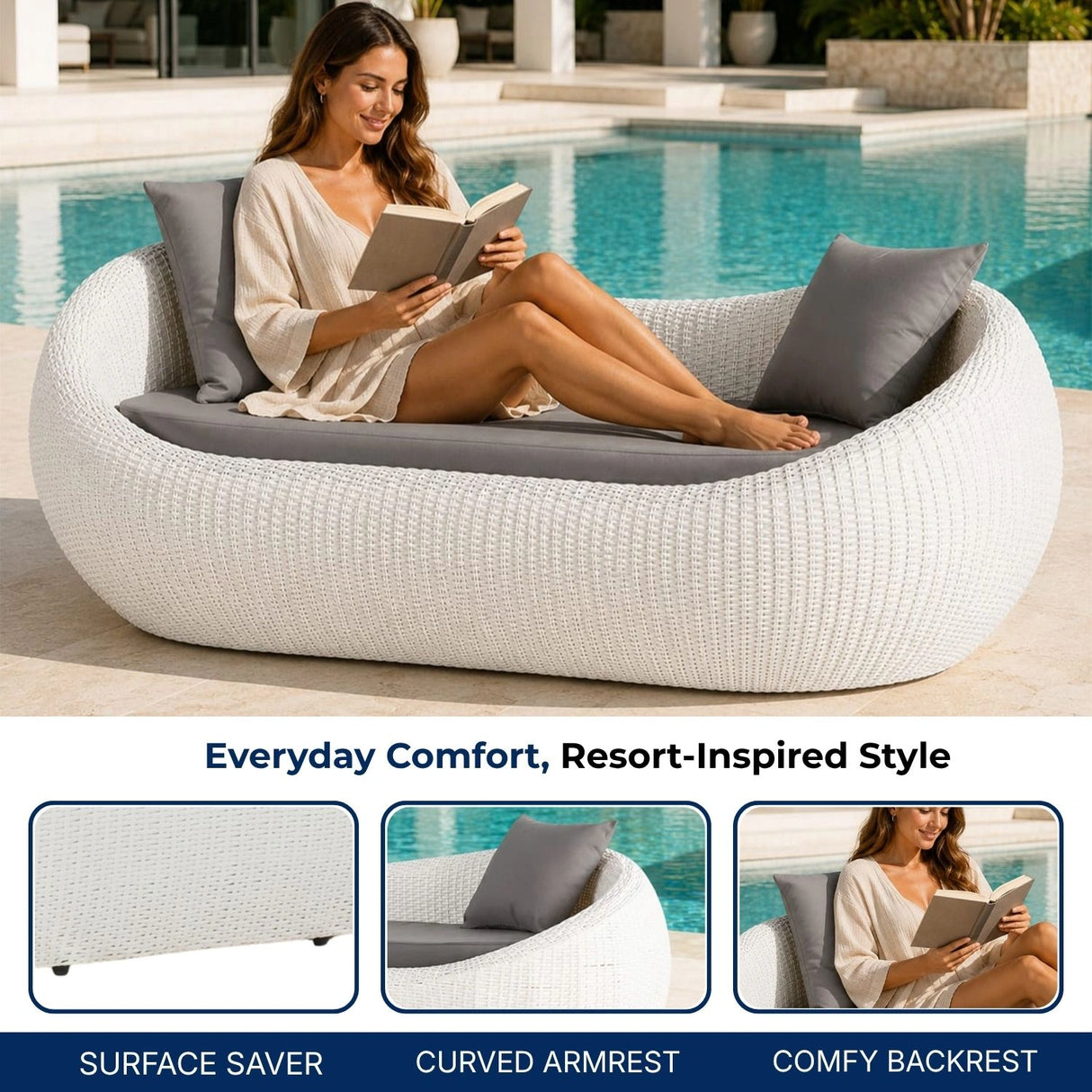 Outdoor Wicker 2 Seater Patio Garden Daybed
