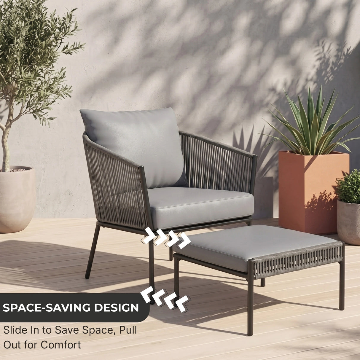 Outdoor 5 Piece Rope Patio Sofa Set (Grey)