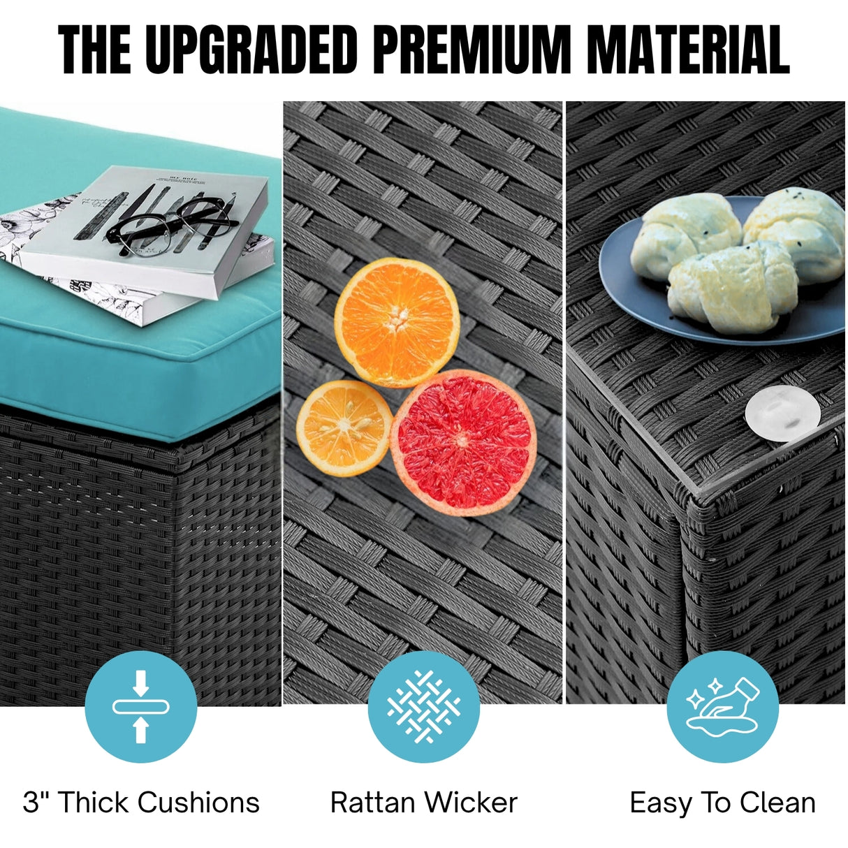 6-Piece Outdoor Wicker Sofa Set (Black/Sky-Blue)