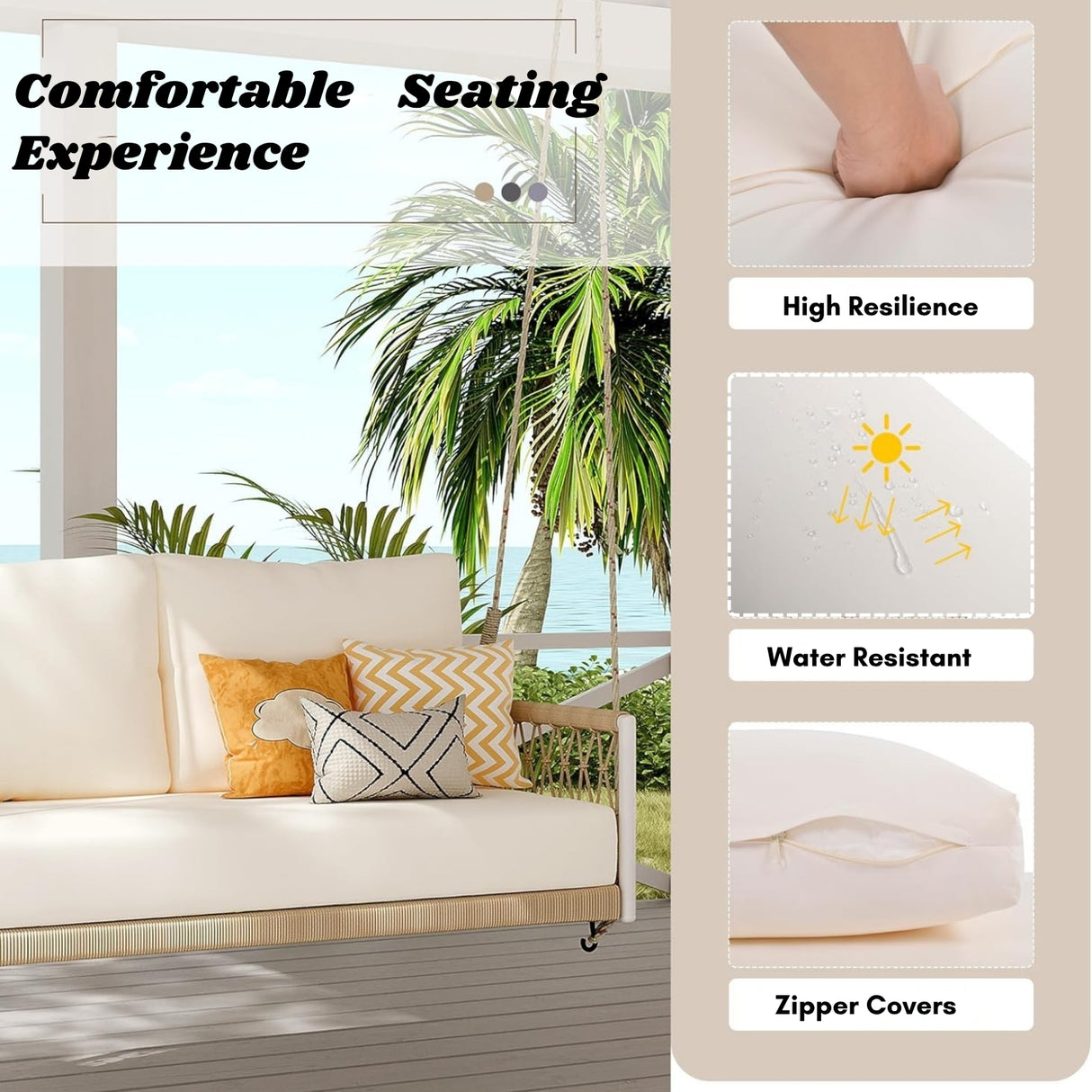 Outdoor Rope Swing 2-Person Hanging Chair, Weatherproof Porch Swing