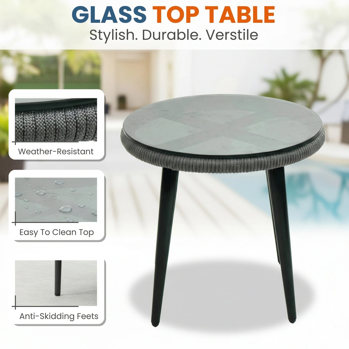 Outdoor 3 Piece All-Weather Rope Patio Set