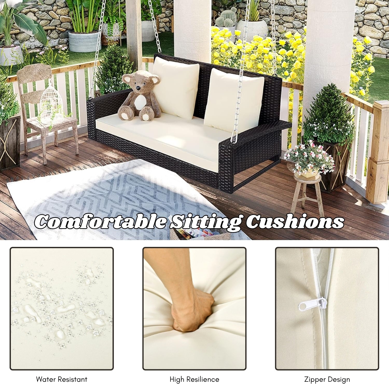 Dark Brown Rattan Wicker Two Seater Sofa Swing