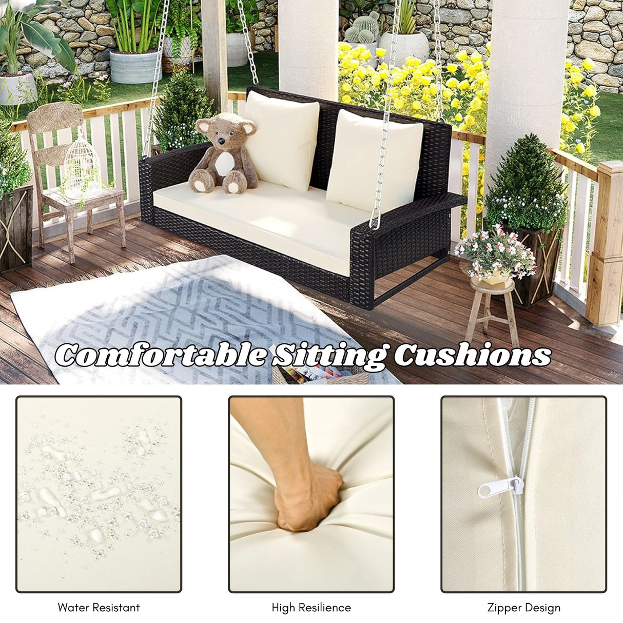 Dark Brown Rattan Wicker Two Seater Sofa Swing