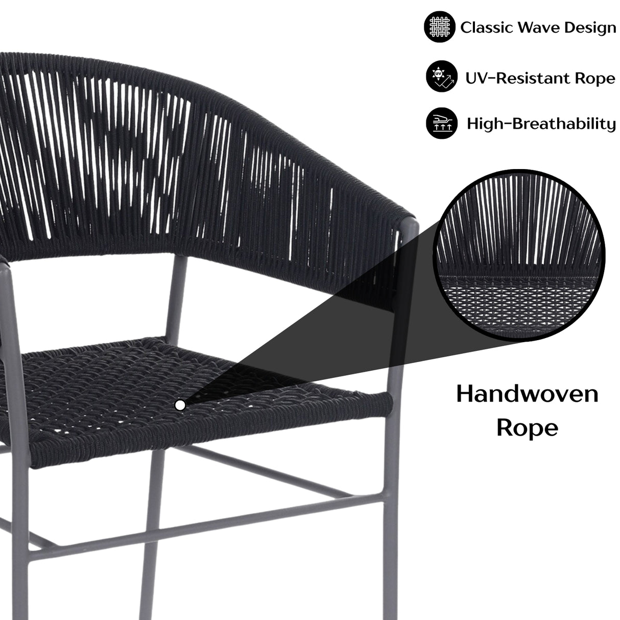 3-Piece Black Rope Outdoor Patio Set