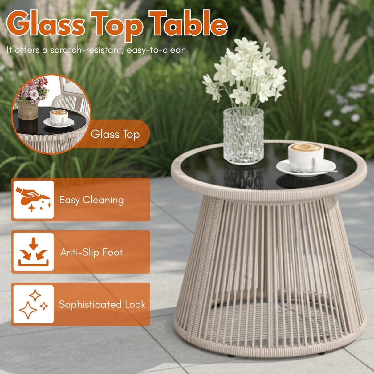 Outdoor Rope 3-Piece Patio Set (Beige & Off-White)