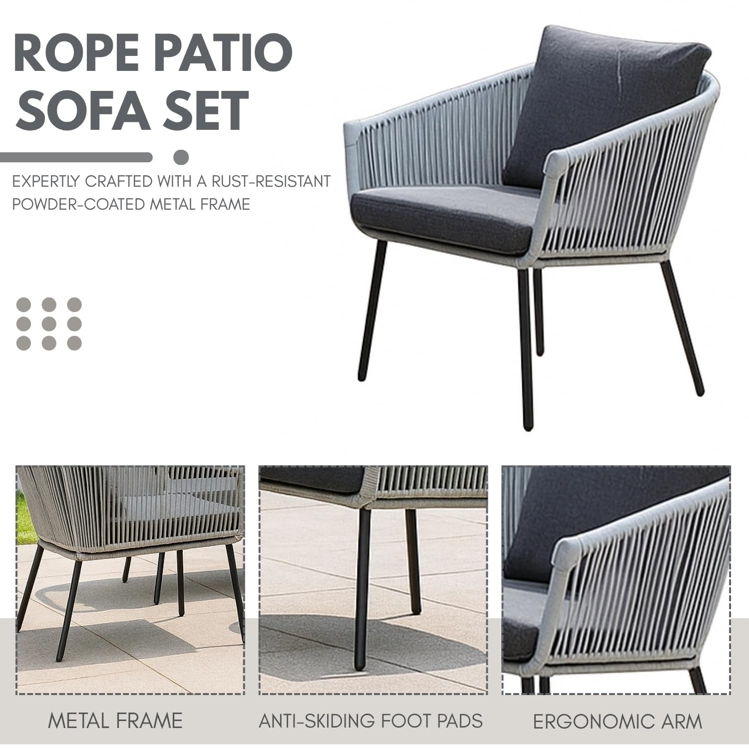 Outdoor 4 Seater Rope Conversation Sofa Set