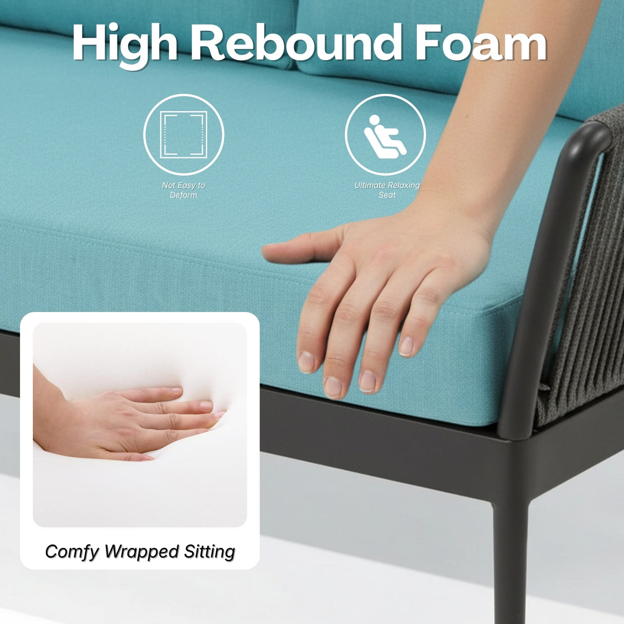 4-Piece Outdoor Rope Patio Furniture Set with Glass Top Table (Grey & Sky-Blue)