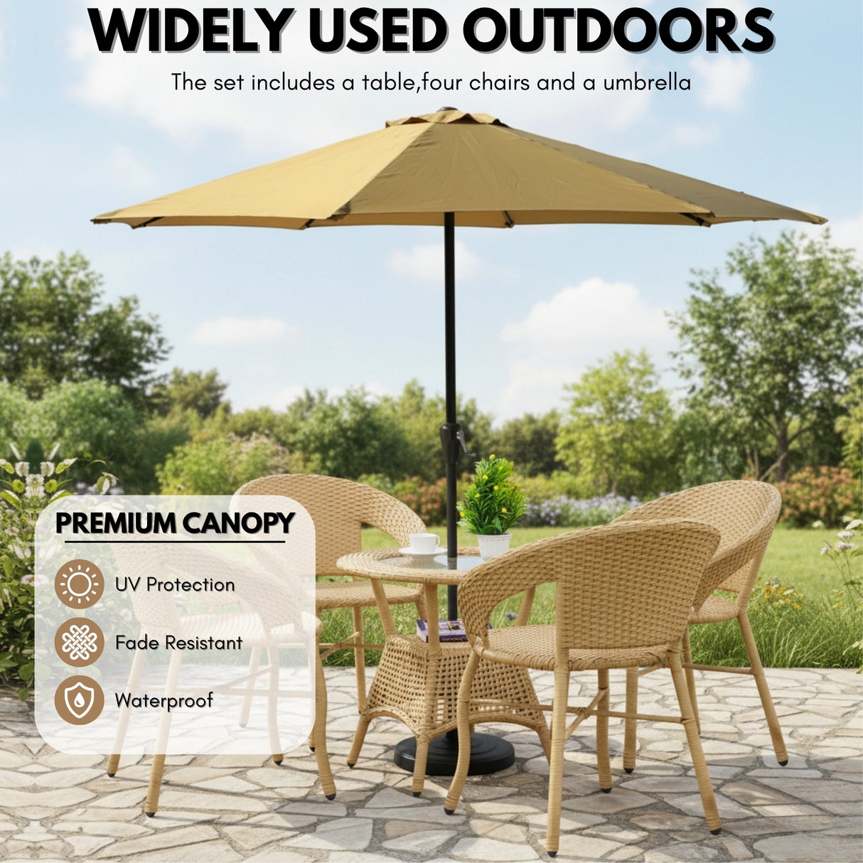Outdoor Wicker 5-Piece Patio Set with Outdoor Umbrella
