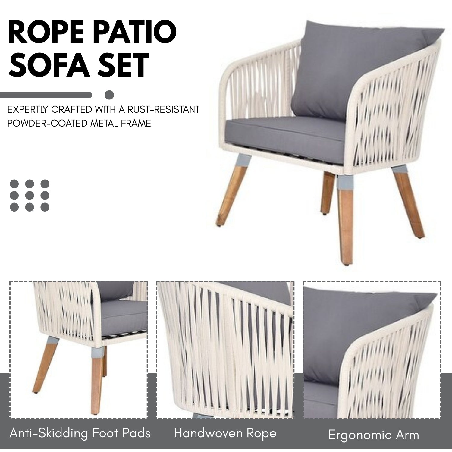 Outdoor Rope 4-Piece Sofa Set (White & Grey)