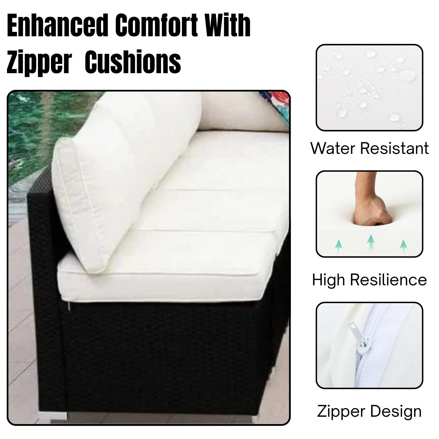 Outdoor Garden Conversation Sofa Set (Black/Off-White)