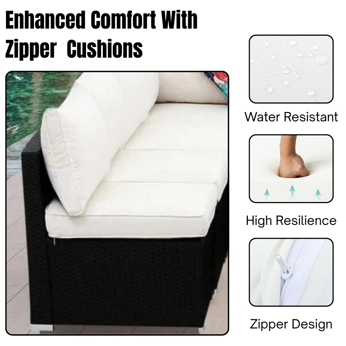 Outdoor Garden Conversation Sofa Set (Black/Off-White)