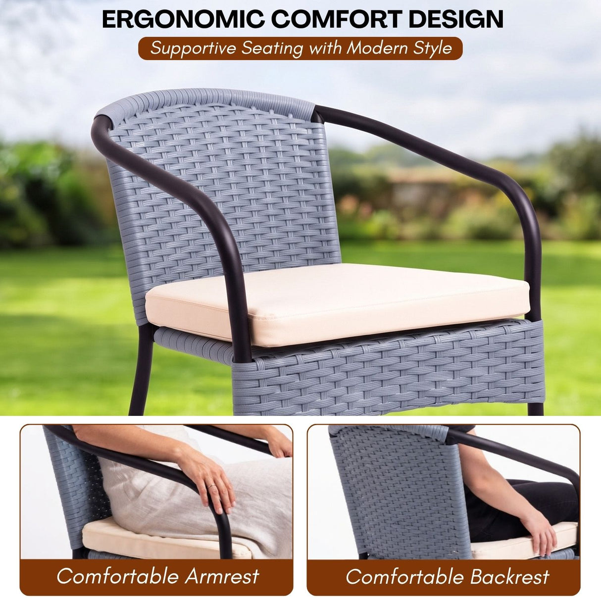 3 Piece Outdoor Wicker Patio Furniture Set (Silver & Cream)