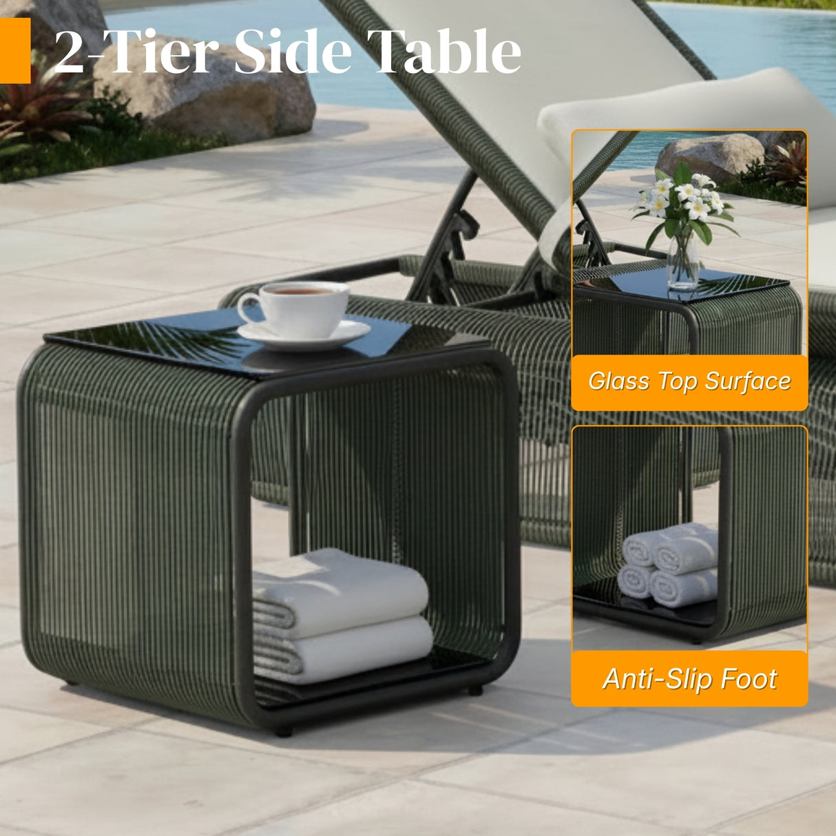 Outdoor Rope Lounge Chair With 2-Tier Table