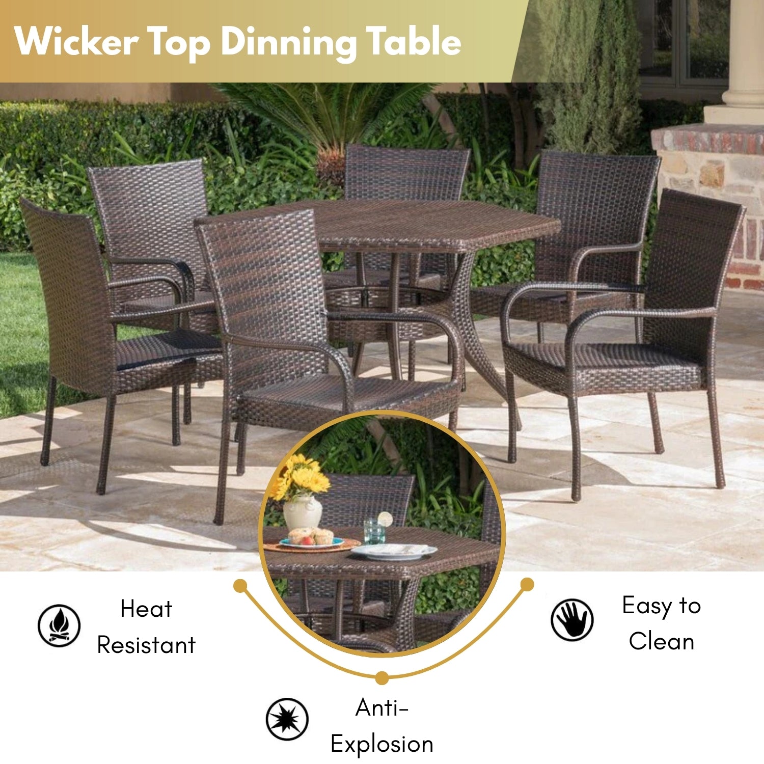 Outdoor All-Weather Resistant Rattan Wicker 7-Piece Dining Set