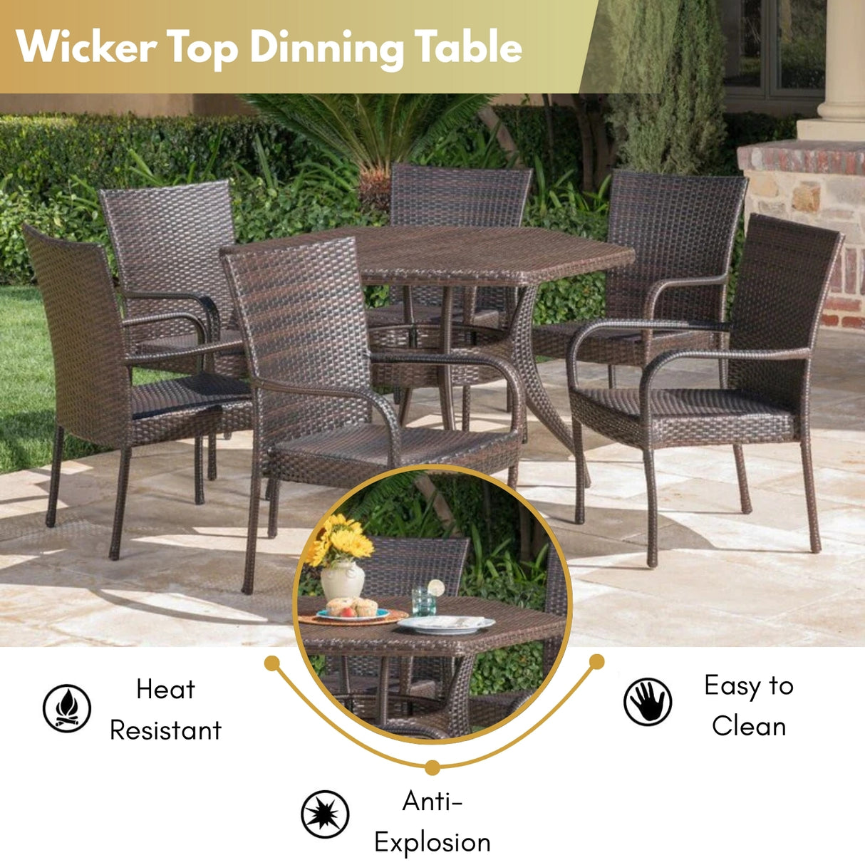 Outdoor All-Weather Resistant Rattan Wicker 7-Piece Dining Set