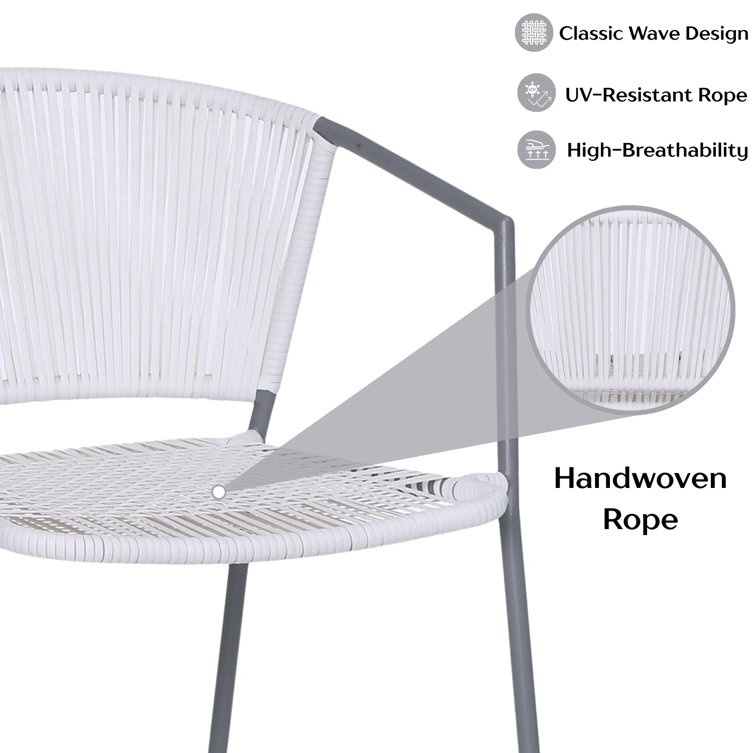 3-Piece Outdoor White Rope Patio Set