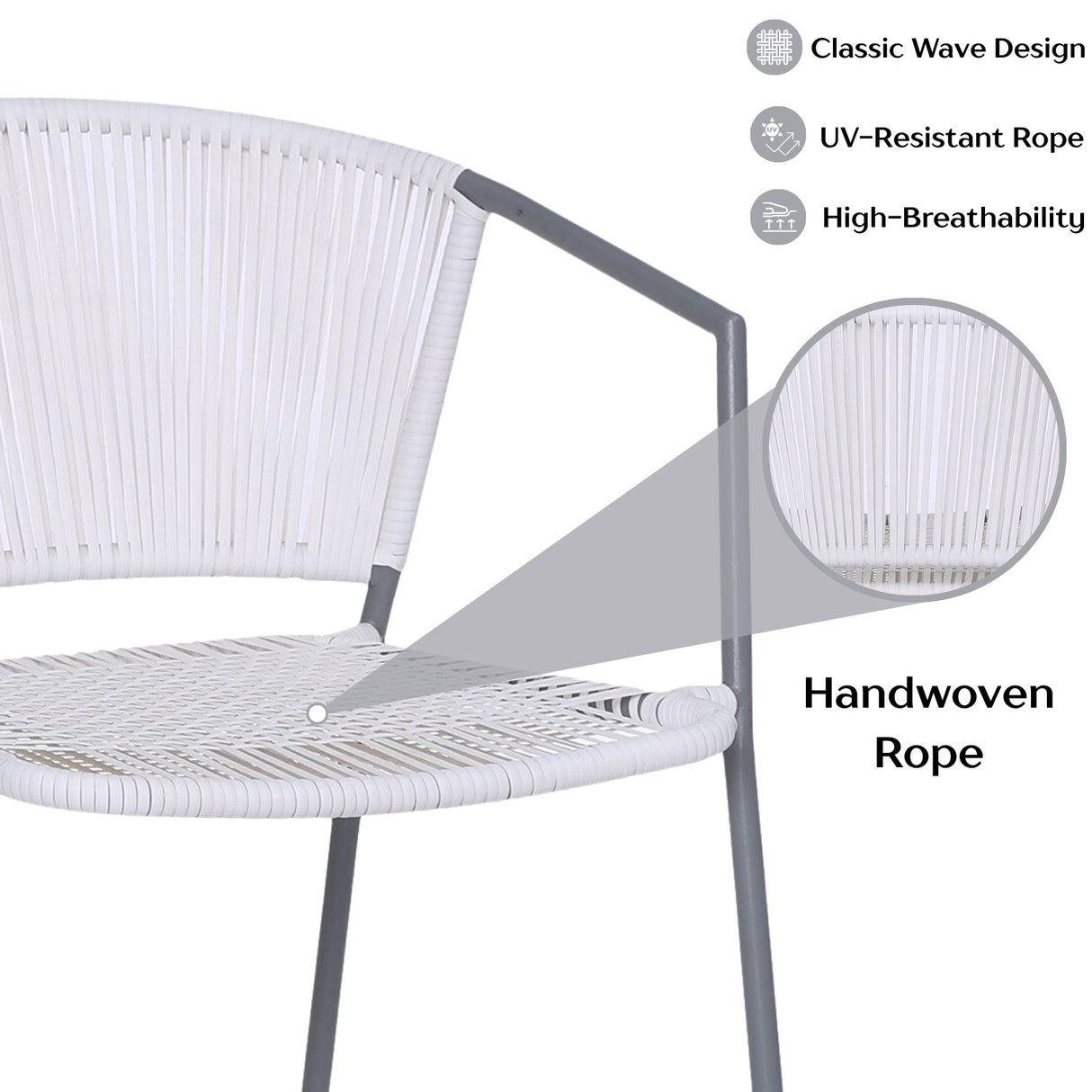 3-Piece Outdoor White Rope Patio Set