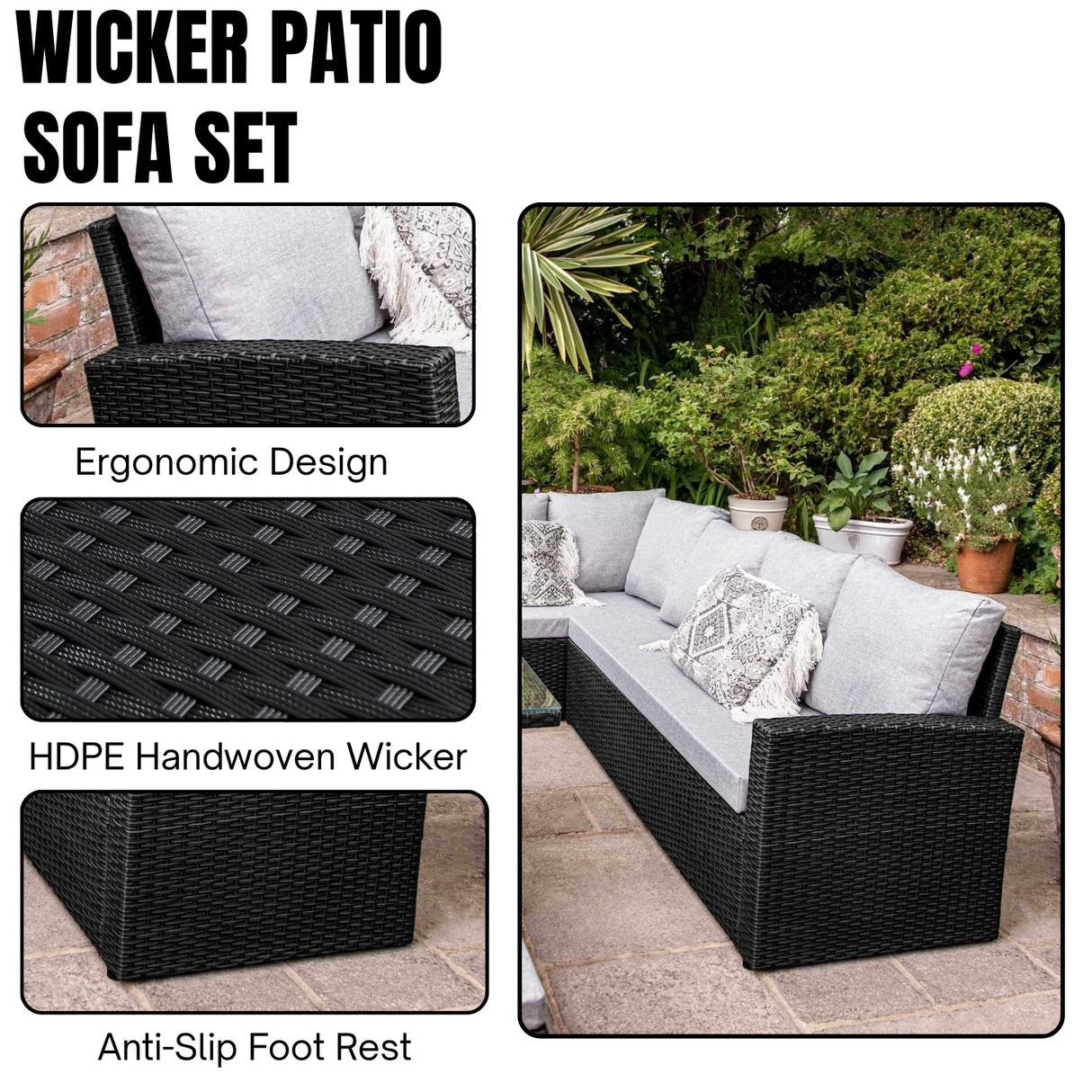 6-Piece All-Weather Wicker Patio Furniture Set (Black/Grey)