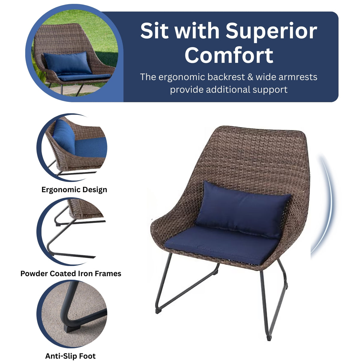 Outdoor Rattan Wicker 3-Piece Patio Set