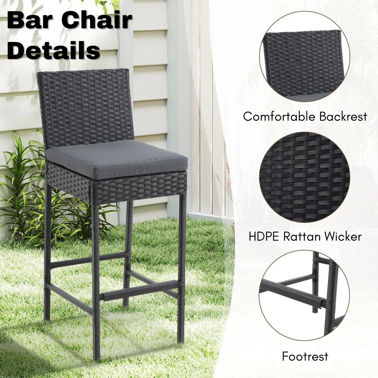 5-Piece Outdoor Rattan Wicker Bar Set with Wicker Top Table