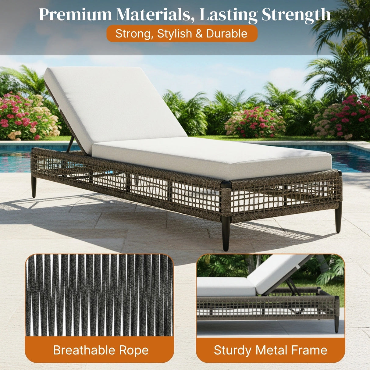 Outdoor All-Weather Rope Lounger with Cushions