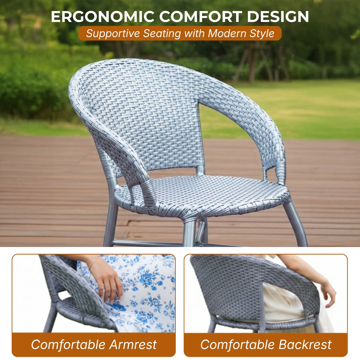 Outdoor Wicker 3 Piece Patio Bistro Set (Silver Grey)