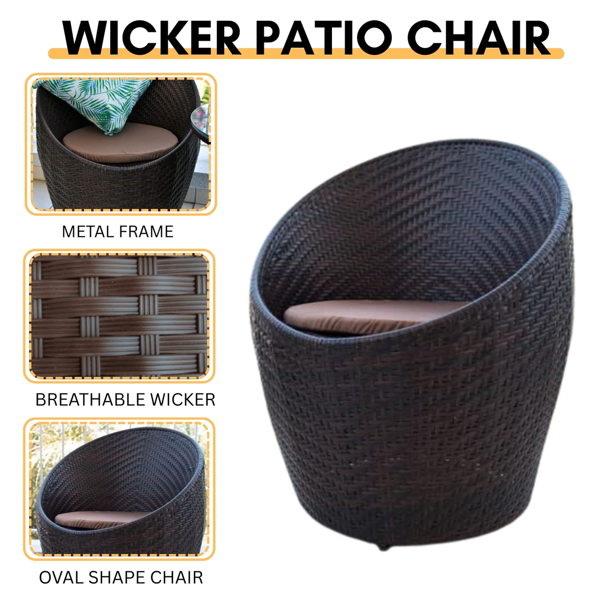 Outdoor Rattan Wicker 3-Piece Conversation Set