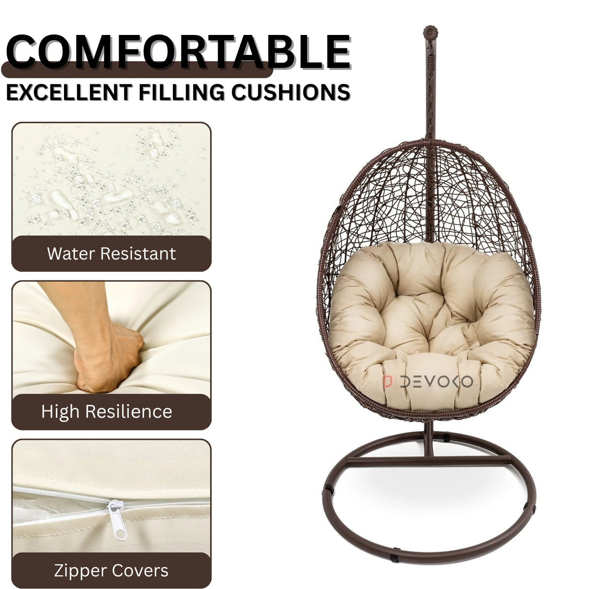 Single Seater Rattan & Wicker Swing (Brown & Cream)