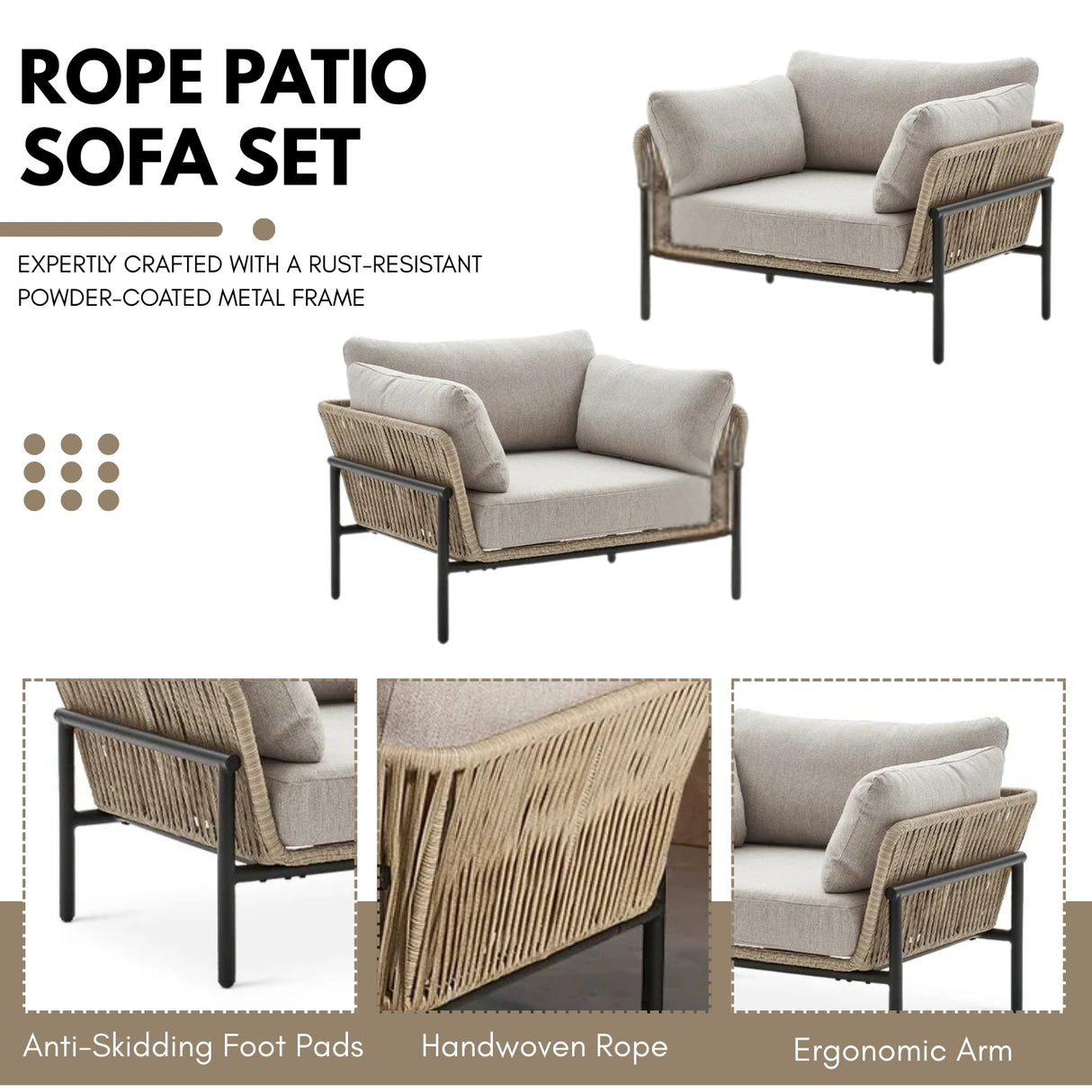 Outdoor 4-Piece Rope Conversation Sofa Set