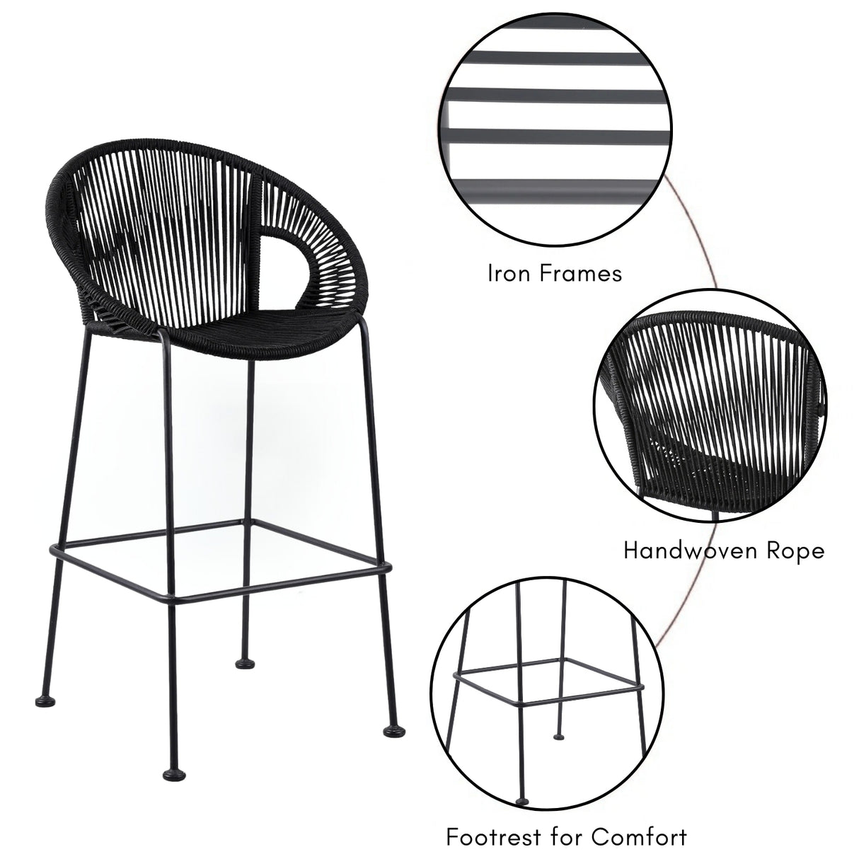 2-Piece Outdoor Rope Bar Chairs – Stylish Comfort Built to Last