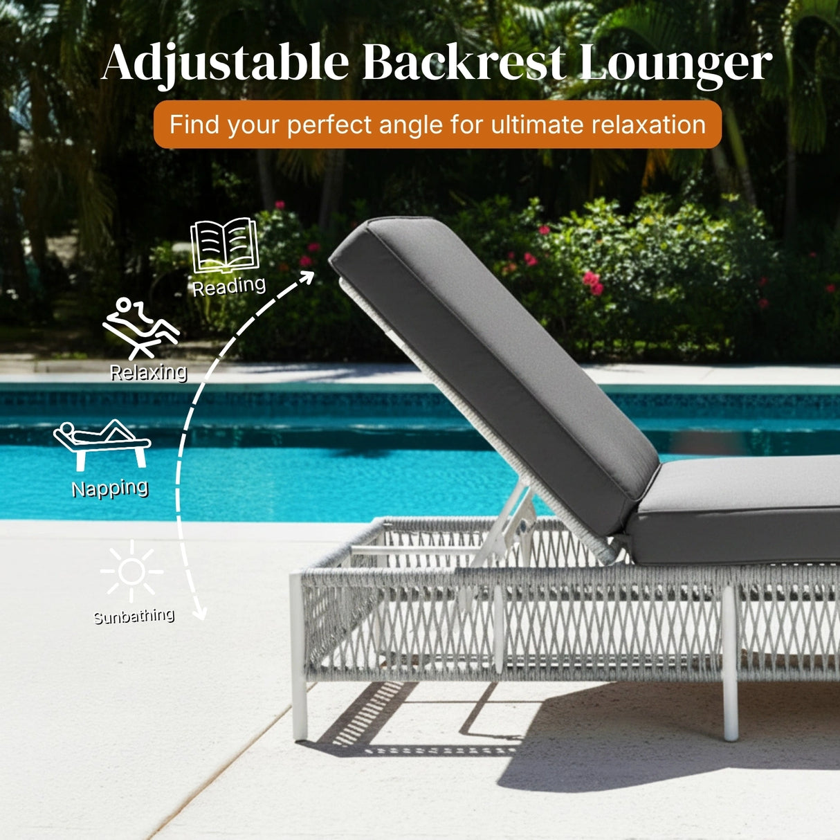 Outdoor Rope Lounge Chairs Set of 2 with Thick Cushions