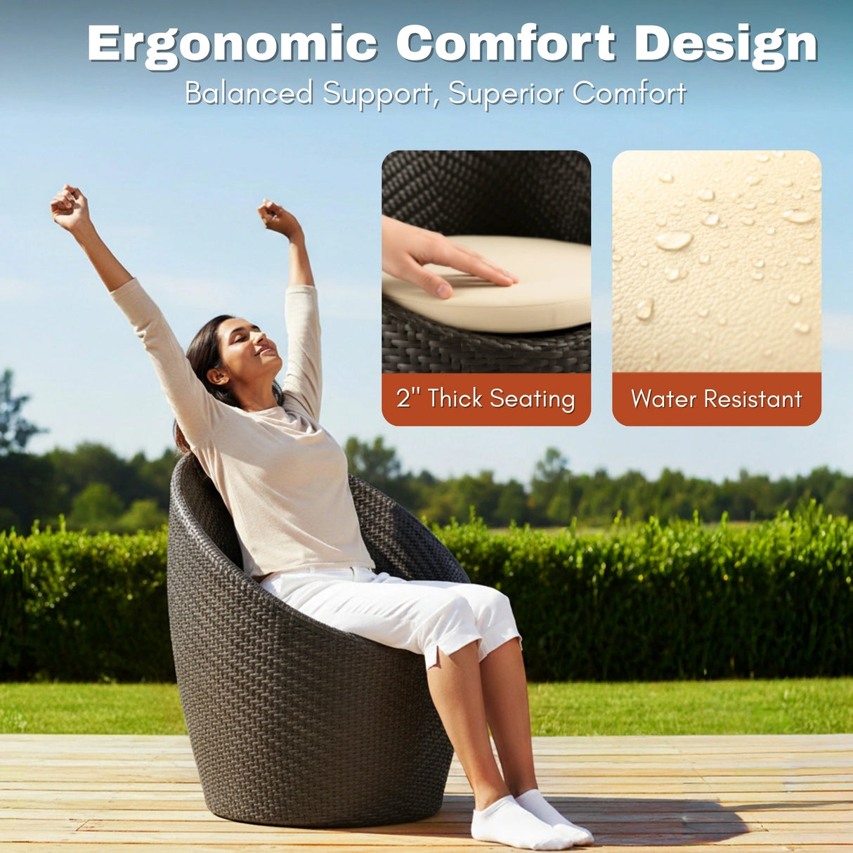 Outdoor Rattan Wicker 3-Piece Conversation Set