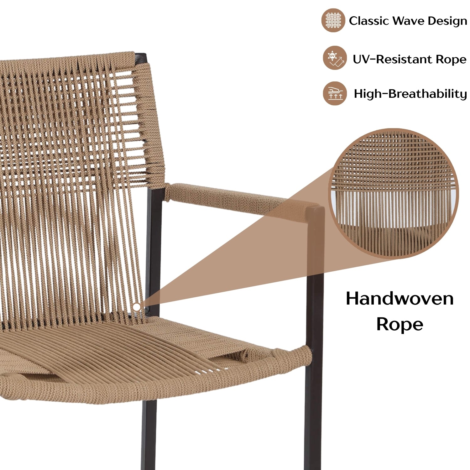 Outdoor Rope 3-Piece Patio Set (Beige)